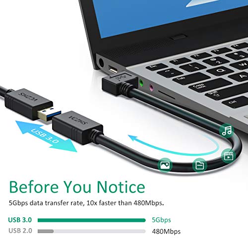 USB produžni kabl pod pravim uglom, VCZHS 2 paketa kratki USB 3.0 Produžni kabl 1ft pravi ugao 90 stepeni USB 3.0 muški i ženski Produžni kabl, lijevi i desni ugao po jedan