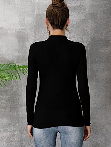 MangDiup Ženski mock kornjača izvrat dugih rukava pulover bez rukava Slim Fit Basic Lagane meke majice