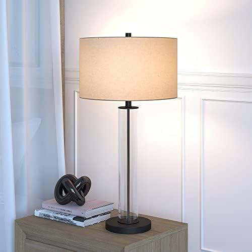 Visoka stolna lampa Harlow 29 sa sjenilom tkanine od prozirnog stakla / pocrnjela Bronza / Bijela