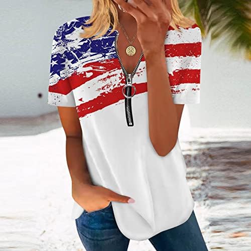 Xiaxogool Funny tisak Velike majice za žene 4. srpnja Košulje Kratki rukav Polu-zip grafički