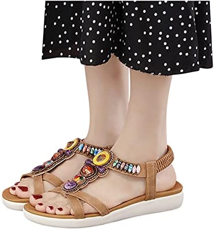 Ljetne sandale za žene ravne klizanje na sandalama Kristalno rimske cipele Otvorene prste povremene dame sandale