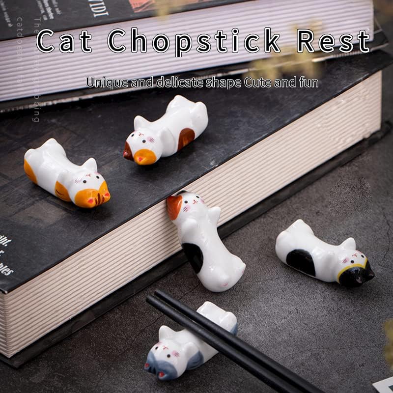 APULM Ceramic Chopstick Rest Cute Cat Chopstick Rest 5 boja za mačke savršenih za porodične restorane, Izakayas i opće trgovine 5 kom