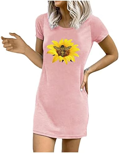 NOKMOPO prolećne haljine za žene 2023 duga Moda jednobojna štampana Casual okrugli vrat kratki rukav kratka