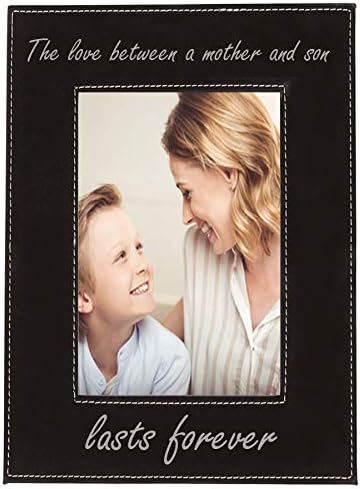 CustomGiftsnow ljubavlju između majke i sina traje zauvijek ugravirana koža umjetna kožna viseća / stolna personalizirana memorijalna porodična omiljena fotografija memorijski okvir