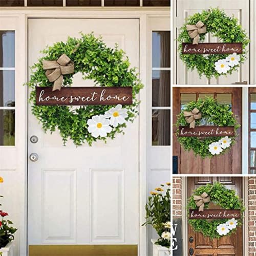 TJLSS Dekor ulaznog vrata Proljetni vijenac od 17 inča sa umjetnim zelenim lišćem Dobrodošli