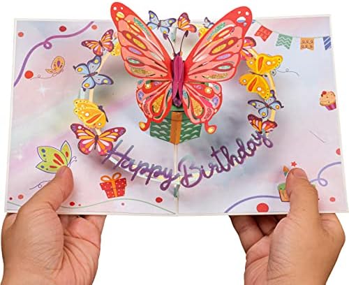 Papir Love 3D Pop up rođendanska čestitka, Leptir, za odrasle i djecu-5 x 7 poklopac-uključuje kovertu i oznaku