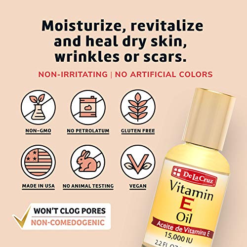 De La Cruz ulje vitamina E za kožu, 15.000 IU-bez konzervansa, vještačkih boja ili mirisa, proizvedeno u SAD, 2.2 FL. OZ.