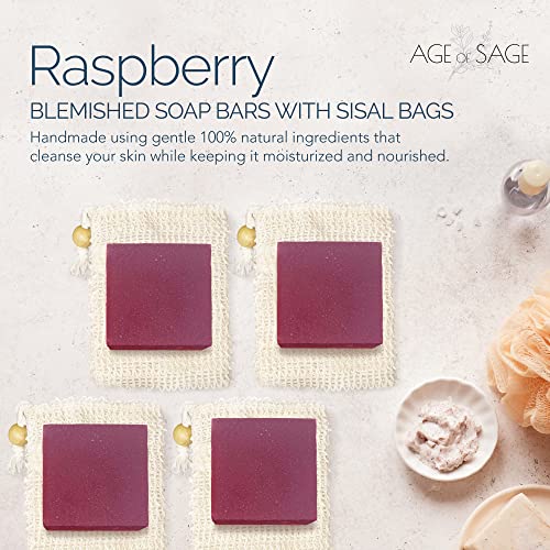 Age of Sage prirodni sapun sa vrećicom od sisala, veganski Zanatski Set sapuna za žene, sapun za tijelo u vrećici za sapun, prirodni sapuni za kupanje sa esencijalnim uljima, 4 obične sapunice za tijelo, Raspberry