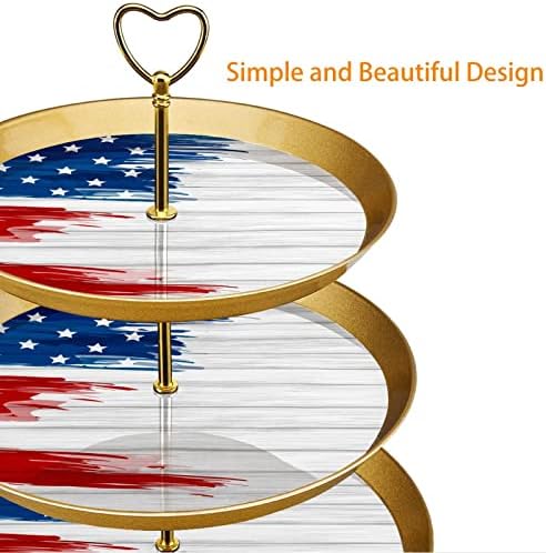Držač stalka za Cupcake plastični stalak za deserte stalak za torte 3 nivoa stalak za serviranje, drvena ploča zastave SAD
