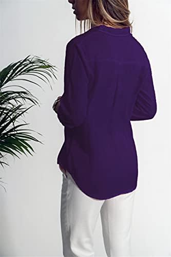 Andongnywell ženska Casual rever Dugi rukav košulja džepna košulja nosi letnju višebojnu veliku bluzu