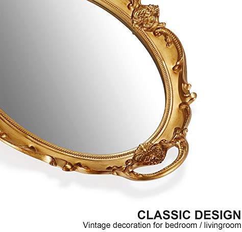 Omiro dekorativno zidno ogledalo, Vintage izrezbarena viseća ogledala za dekor komoda u spavaćoj sobi, ovalno antikno zlato 10 Š x 15 L