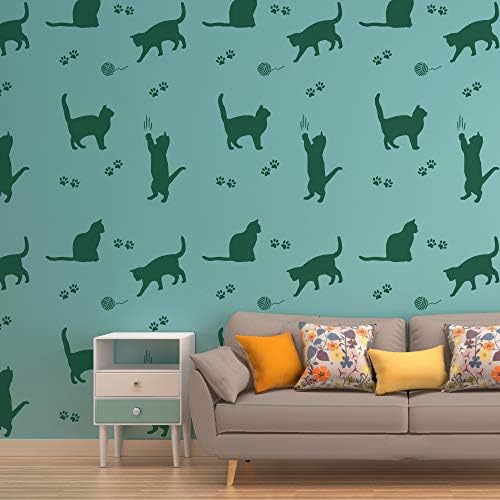 Nakleo plastični zidni šablon - 43x64cm / 17 x 25 - mačka životinja - veliki pozadina uzorak slikanje DIY Art
