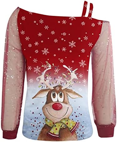 Ženski modni casual božićni print hladni ramen dugi rukav patchwork top vikendica odjeću