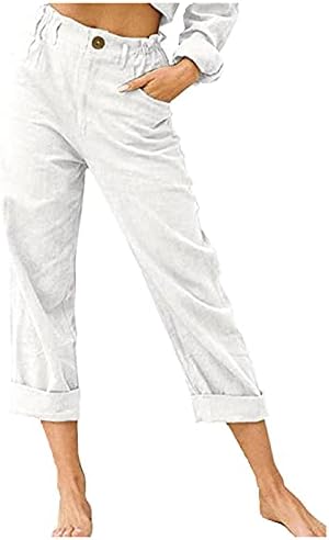 Burband Žene Ljetne vrećice pamučne posteljine obrezane radne pantalone Ležerne prilike za