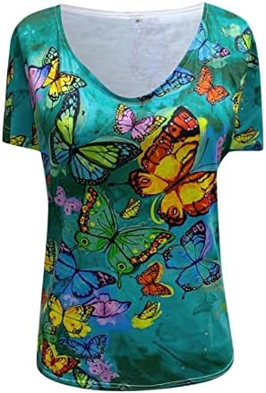 Annhoo Ženska odjeća kratki rukav V izrez Grafička bluza Tee Jesen Ljetna pamučna košulja za Lady 1r 1r