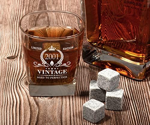 Triwol 22. rođendanski pokloni za muškarce, Vintage 2001 Whisky Glass and Stones Funny 22 rođendanski