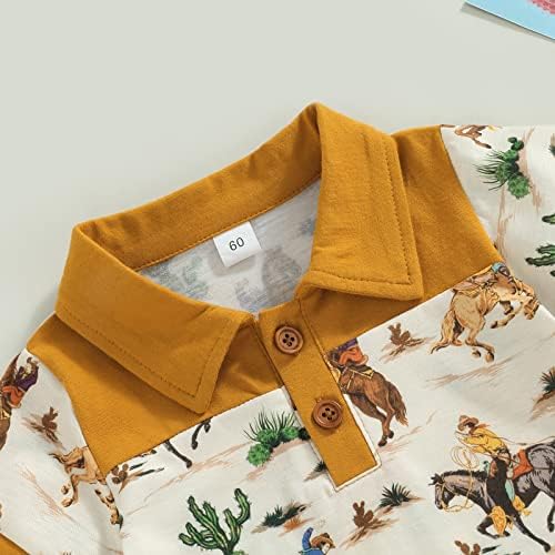Muasaaluxi Western Baby Boy odjeća Krava Print Short rukav rukav gumb s rever polo majica Onesie Ljeto odijelo