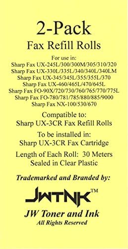 2-pakovanje UX-3cr rolni za punjenje filmova za faks kompatibilne sa oštrim faksom UX-245l UX-300 UX-300M UX-305 UX-310 UX-320 UX-330L UX-335L UX-340L UX-340L UX-340LM UX-345 UX-345L UX-355 UX-355L UX-370 UX-460 UX-465L UX-470 UX-645L