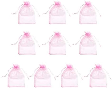 Abaodam 100pc Organza vezice sa vezicama prozirne torbe za slatkiše torbica za kolačiće male poklon torbe za svadbene zabave svijetlo ružičaste poklon torbe