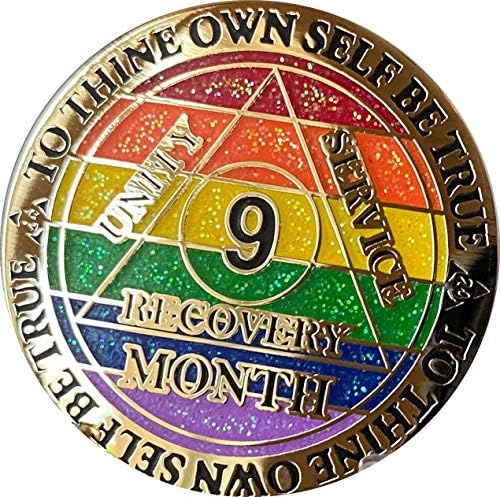 9 mjesec AA medaljon Reflex Rainbow Glitter i pozlaćeni čip za trezvenost