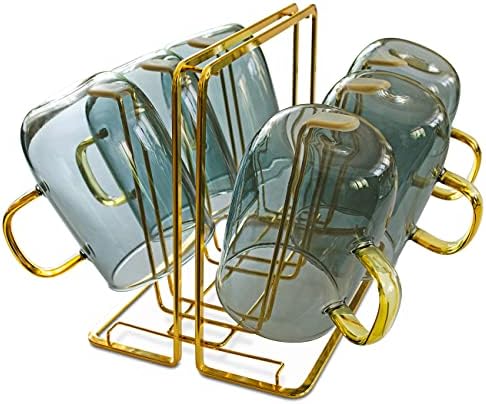 XJhoma Counter zlatne metalne kuke za šolje za kućnu kuhinju i 6 komada šoljica za čaj za kafu [Set posuđa