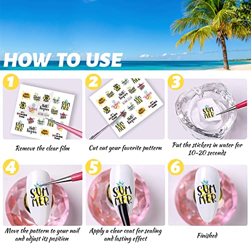Ljetne naljepnice za umjetnost noktiju s 24 lista, naljepnice za nokte s palminim drvetom na plaži, 3D