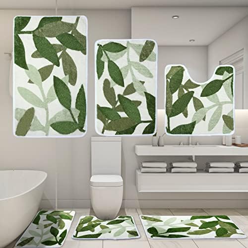 Riakrum 3 komada zeleno lišće kupatilo tepisi Set zelena kupatilo Mat kupatilo tepih sa neklizajućim nazad
