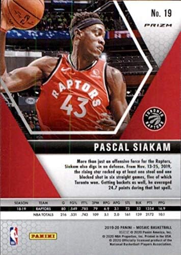 2019-20 Panini Mosaic Pink Camo 19 Pascal Siakam Toronto Raptors NBA košarkaška trgovačka kartica