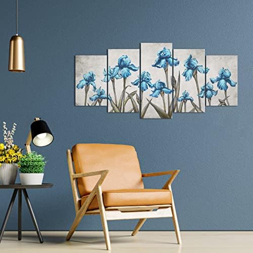 WELMECO 5 komada plava iris cvijeće platno zidna umjetnost vintage elegantna cvjetna slika otisnuta
