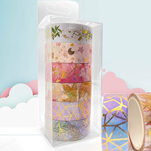HILELIFE Decorative Washi Tape Set - 6 rolni Floral Gold Folija Washi maskirne trake za spomenar, Bullet