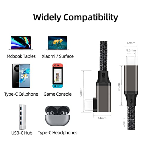 Sisyphy USB C do USB C 3.2 Gen1 5Gbps PD 60W kabl [17FT najlonske pletenice L-Oblik], 4K @ 60Hz Monitor Video kabl Kompatibilan sa površinom, MACKBOOK PRO / AIR, IPAD PRO uređajima