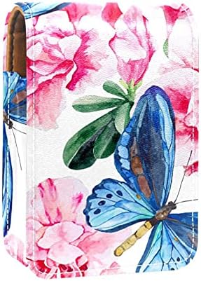 DIY Mini ruž za usne sa ogledalom za torbicu, plava leptir roze cvijet kožna kozmetička torbica