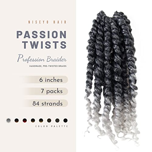 6 inča Passion Twist Heklana kosa 7 pakovanja kratkih prethodno uvijenih Heklanih Passion Twist Ombre sive pletenice