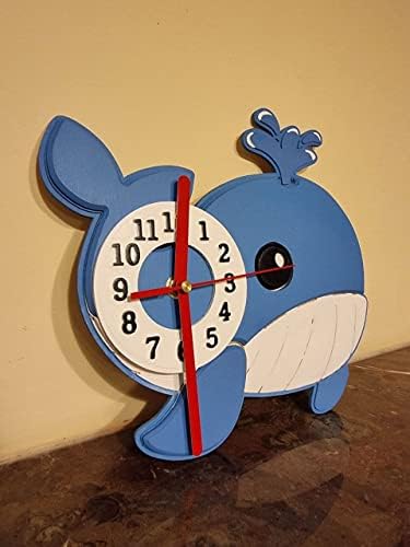Plavi kit ručno ofarbani drveni zidni sat - 10 inča sat za djecu-Poklon za bebe,, drveni sat poklon za djecu