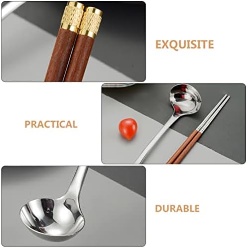 Hemoton Setovi posuđa srebrni štapići za jelo i kašike Set od nerđajućeg čelika metalni štapići za jelo kašike za supu serviranje kutlača posuđa kuhinjski pribor kašika od nerđajućeg čelika