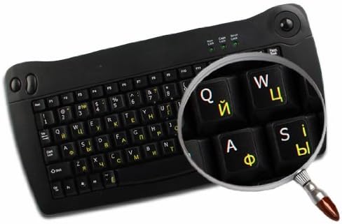 Engleski - ruska ćirilica - ukrajinska naljepnica na tastaturi ne-prozirna crna pozadina za radnu površinu,