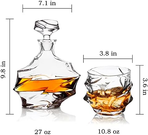KANARS Crystal Whisky Decanter Set, 27 Oz Emperor Decanter sa staromodnim naočarima za alkohol Burbon