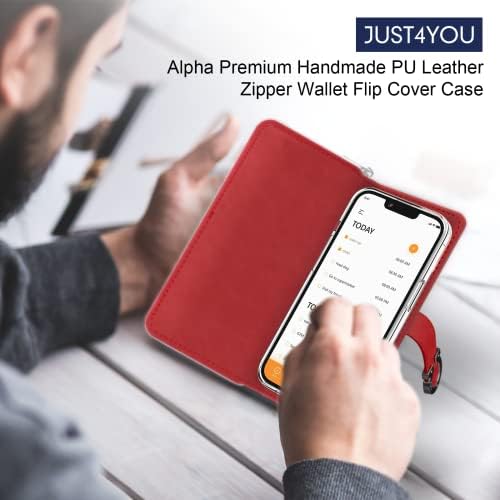 JUST4YOU iPhone 14 torbica za novčanik sa zatvaračem sa držačem kartice Zaštitna koža Flip Folio Cover futrola za telefon za žene CS_FC_ZW_I14_RD