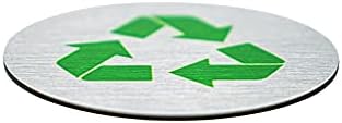 Metalni znakovi za recikliranje | okrugli 5,5, Marker korpe za otpatke | metalni znak za korpu za reciklažu | brušeni srebrni aluminijum sa zelenim simbolom za recikliranje - proizvedeno u SAD