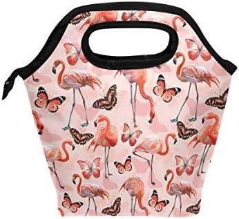 Alaza izolovana torba za ručak Freezable Lunch Box za djecu žene djevojčice dječaci i muškarci, Flamingo sa leptirima Cooler prijenosni Zipper torba za ručak Tote za radni školski piknik