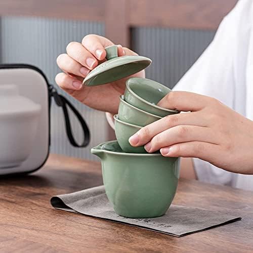 Kineski lonac, prijenosni čajnik set labavog čaja, poklon čaj za čaj kineski čajnik sa infusirom i 3 šalice keramičke prijenosne putne kafe, plava