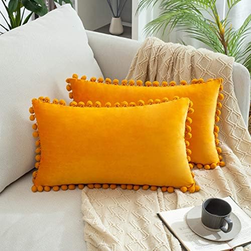 Miulee paket od 2 ukras jastuka navlake za jesen mekani boho baršunasti jastuk navlake s pom-poms slatkim