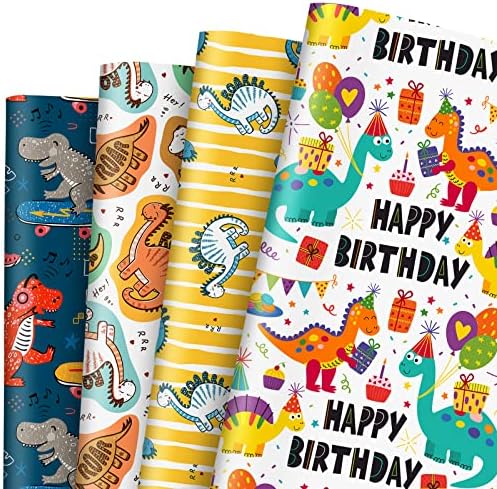 AnyDesign papir za umotavanje rođendana dinosaurusa od 12 listova crtani papir za umotavanje poklona