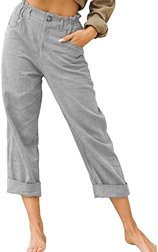 Poton lagana ljetna ženska kapris za ljeto Dressy Elasticy struk Solid u boji Ležerne prilike visoke hlače