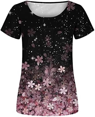 Modni ženski cvjetni print Top 2023 ljetni preklopljeni okrugli vrat kratkih rukava majica kratkih rukava