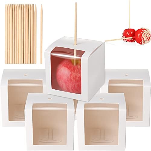 Candy Apple kutije sa rupama karamel Apple Wraps kolačići čokoladne kutije sa prozirnim prozorom drvene štapiće za zabavu Baby Shower candy Making Accessories, 4 x 4 x 4 inča