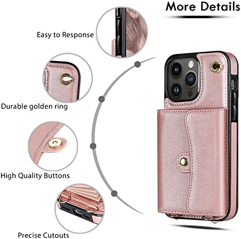 Huggo iPhone 14 Pro torbica za telefon novčanik sa držačem za kartice, Premium PU kožna iPhone 14 Pro torbica Crossbody torbica za žene sa remenom, magnetno zatvaranje Flip Gold