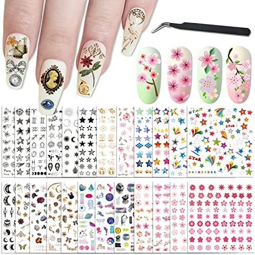 Naljepnice za nokte sa 24 lista, naljepnice za naljepnice za nokte za djevojke žene, slatko cvjetno