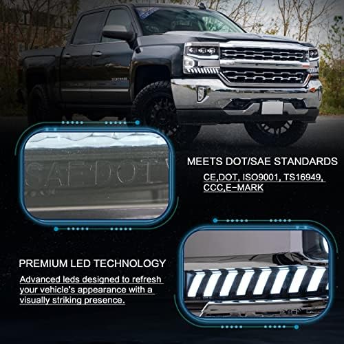 VLAND LED farovi pogodni za Chevrolet Silverado 1500 -2018, sa sekvencijalnim Žmigavcem,dinamičkom animacijom pokretanja daha,jasnim reflektorom i plavim Dnevnim svjetlima