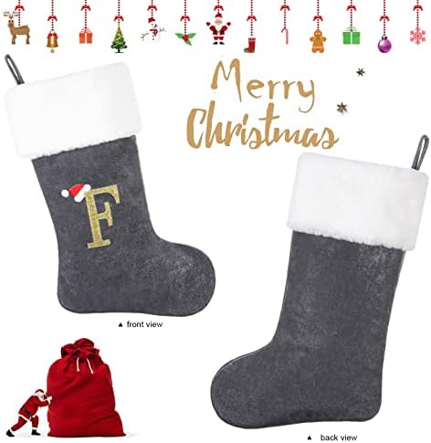 Siriphum 20 inča Monogram Božićne čarape Deluxe siva velvet karoserija sa super mekim plišanim manšetom vezenim